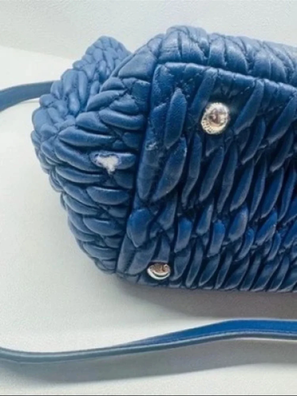 Miu Miu Quilted Blue Leather Satchel with Shoulder Strap